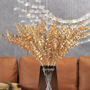 Yapay Çiçek Gold Altın Renk Okaliptus 3dallı Uzun Dal 76cm Eucalyptus