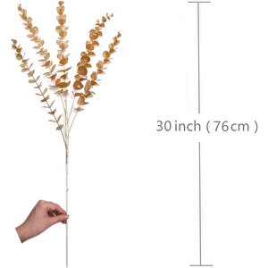 Yapay Çiçek Gold Altın Renk Okaliptus 3dallı Uzun Dal 76cm Eucalyptus