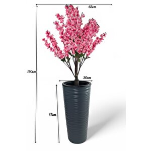 Yapay Ağaç Pembe Bahardalı Ağacı Antrasit Kumsal Vazoda 130cm Japon Kiraz Çiçeği
