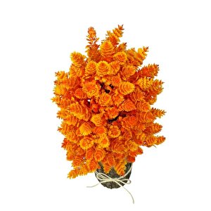Yapay Çiçek Bonsai Ağacı Turuncu Kozalaklı Kütük Saksıda Dekoratif Yapay Ağaç Bonzai 30*15 Cm