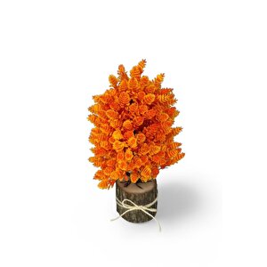 Yapay Çiçek Bonsai Ağacı Turuncu Kozalaklı Kütük Saksıda Dekoratif Yapay Ağaç Bonzai 30*15 Cm