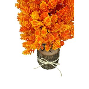 Yapay Çiçek Bonsai Ağacı Turuncu Kozalaklı Kütük Saksıda Dekoratif Yapay Ağaç Bonzai 30*15 Cm