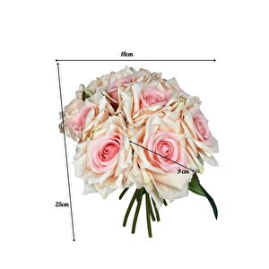 Yapay Çiçek Pembe Gül 10lu Demet Gelin Çiçeği Buketi Masa Üstü Vazo Çiçeği 25cm