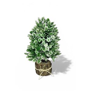 Yapay Çiçek Bonsai Ağacı Beyaz Kozalaklı Kütük Saksıda Dekoratif Yapay Ağaç Bonzai 30*15 Cm