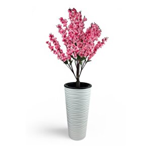 Yapay Ağaç Pembe Bahardalı Ağacı Beyaz Kumsal Vazoda 130cm Japon Kiraz Çiçeği