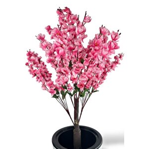 Yapay Ağaç Pembe Bahardalı Ağacı Beyaz Kumsal Vazoda 130cm Japon Kiraz Çiçeği