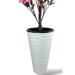 Yapay Ağaç Pembe Bahardalı Ağacı Beyaz Kumsal Vazoda 130cm Japon Kiraz Çiçeği
