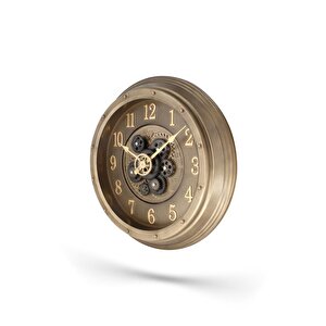 Efe Mark Premium Serisi Antik Eskitme Kadranlı Döner Çarklı Ev Ve Ofis Duvar Saati Kabartma Latin Rakamlı 40 Cm Gold
