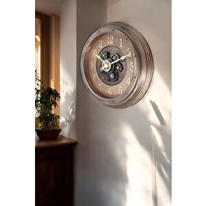 Efe Mark Premium Serisi Antik Eskitme Kadranlı Döner Çarklı Ev Ve Ofis Duvar Saati Kabartma Latin Rakamlı 40 Cm Bronz