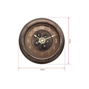 Efe Mark Premium Serisi Antik Eskitme Kadranlı Döner Çarklı Ev Ve Ofis Duvar Saati Kabartma Latin Rakamlı 40 Cm Bronz
