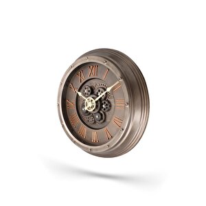Efe Mark Premium Serisi Antik Eskitme Kadranlı Döner Çarklı Ev Ve Ofis Duvar Saati Kabartma Roma Rakamlı 40 Cm Bronz