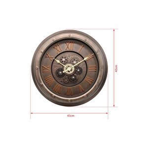 Efe Mark Premium Serisi Antik Eskitme Kadranlı Döner Çarklı Ev Ve Ofis Duvar Saati Kabartma Roma Rakamlı 40 Cm Bronz