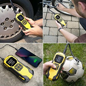 Stanley Sxif0101 12v / Şarjlı Li-ion 150 Psi Dijital Göstergeli Akıllı Lastik Şişirme Pompası+ Powerbank + Sos + Led Lamba