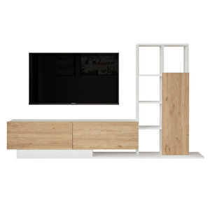 Robin Home Lotus Tv Ünitesi Kapaklı Kitaplık Raf Sepet-beyaz