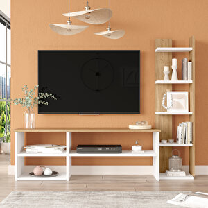 Nexus Tv Ünitesi Tv Sehpası Kitaplıklı Beyaz-sepet