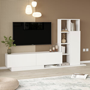 Robin Home Lotus Tv Ünitesi Kapaklı Kitaplık Raf Beyaz