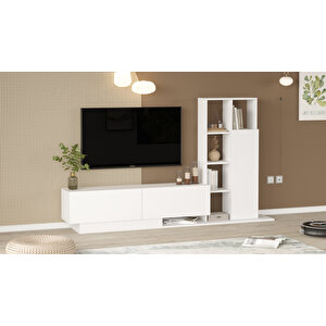 Robin Home Lotus Tv Ünitesi Kapaklı Kitaplık Raf Beyaz