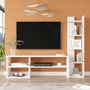 Nexus Tv Ünitesi Tv Sehpası Kitaplıklı Beyaz