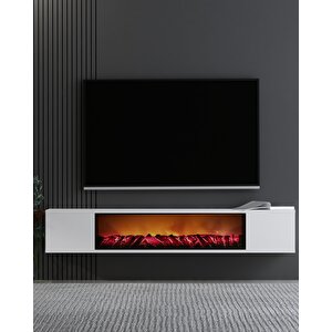 Parlact Şömineli (b) 150cm Duvara Montaj Tv Sehpası Beyaz Beyaz