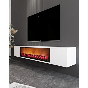 Parlact Şömineli (b) 150cm Duvara Montaj Tv Sehpası Beyaz Beyaz