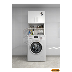 Tamamı Mdf Açık Raflı Ve Kapaklı Çamaşır Makinesi Dolabı, Banyo Dolabı, 4 Raflı, Kapaklı