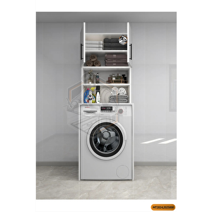 Tamamı Mdf Açık Raflı Ve Kapaklı Çamaşır Makinesi Dolabı, Banyo Dolabı, 4 Raflı, Kapaklı