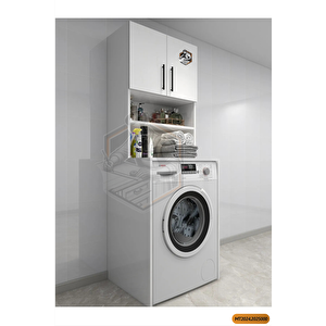 Tamamı Mdf Açık Raflı Ve Kapaklı Çamaşır Makinesi Dolabı, Banyo Dolabı, 4 Raflı, Kapaklı