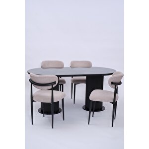 Bohem Polo Lak Panel Yemek Masa Sandalye Takımı 90x170 Siyah
