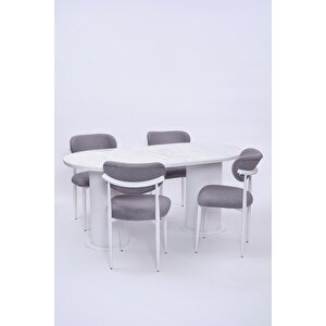 Bohem Polo Lak Panel Yemek Masa Sandalye Takımı 90x170 Beyaz Mermer