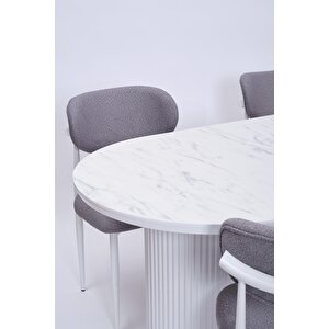 Bohem Polo Lak Panel Yemek Masa Sandalye Takımı 90x170 Beyaz Mermer