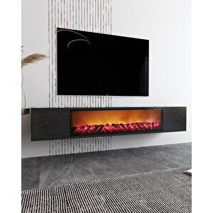 Parlact Şömineli (b) 150cm Duvara Montaj Tv Sehpası royalmermer Royal Mermer