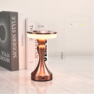 Dokunmatik Ledli Yuvarlak Masa Lambası, Bronz, 21x12 Kahverengi