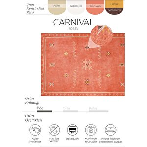 Carnival Turuncu Etnik Desen Otantik Halı Şönil Yıkanabilir Eskitme vintage mutfak Halısı 250x350 cm