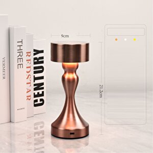Dokunmatik Ledli Silindir Masa Lambası, Bronz, 21x9 Kahverengi