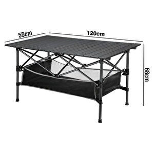 Family Xl Katlanabilir Alüminyum Kamp Masası - Siyah (120x55x68)