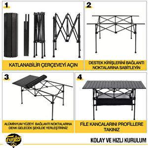 Funky Chairs Family Xl Katlanabilir Alüminyum Kamp Masası - Siyah (120x55x68)