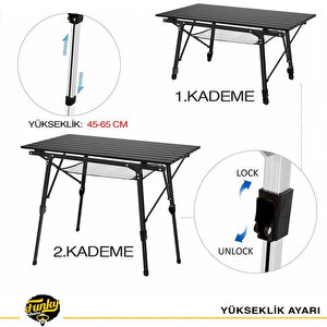 Elite Alüminyum Teleskopik Ayaklı Kamp Piknik Masası - Siyah