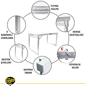 Funky Chairs Şemsiyeli Tabureli Deluxe Katlanabilir Piknik Masası Seti - Ahşap