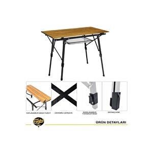 Funky Chairs Elite Alüminyum Teleskopik Ayaklı Kamp Piknik Masası - Ahşap Desen