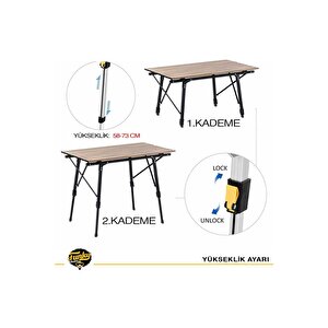 Funky Chairs Elite Alüminyum Teleskopik Ayaklı Kamp Piknik Masası - Ahşap Desen