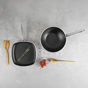 Atlanta 2 Parça Wok + Grill Tava Seti Beige