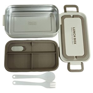 Bento Dikdörtgen Lunch Box Yemek Termosu Bej 1000 Ml