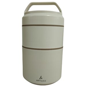 Bento Yuvarlak 2 Katlı Lunch Box Yemek Termosu Bej 1200 Ml