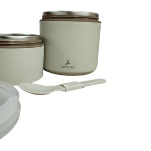 Aryıldız Bento Yuvarlak 2 Katlı Lunch Box Yemek Termosu Bej 1200 Ml
