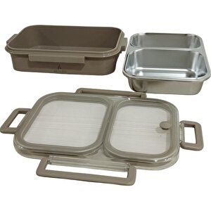 Bento Dikdörtgen 2 Bölmeli Lunch Box Yemek Termosu Vizon 1000 Ml