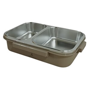 Bento Dikdörtgen 2 Bölmeli Lunch Box Yemek Termosu Vizon 1000 Ml