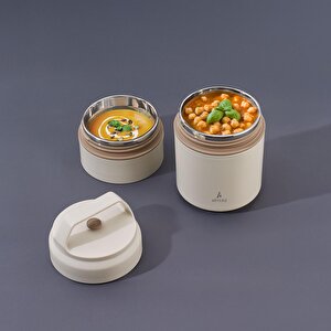 Bento Yuvarlak 2 Katlı Lunch Box Yemek Termosu Bej 620 Ml