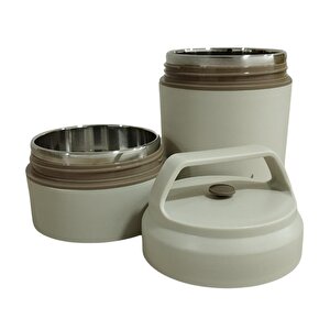 Bento Yuvarlak 2 Katlı Lunch Box Yemek Termosu Bej 620 Ml