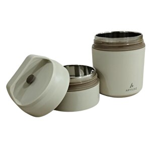 Bento Yuvarlak 2 Katlı Lunch Box Yemek Termosu Bej 620 Ml