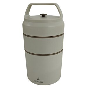 Aryıldız Bento Yuvarlak 2 Katlı Lunch Box Yemek Termosu Bej 620 Ml